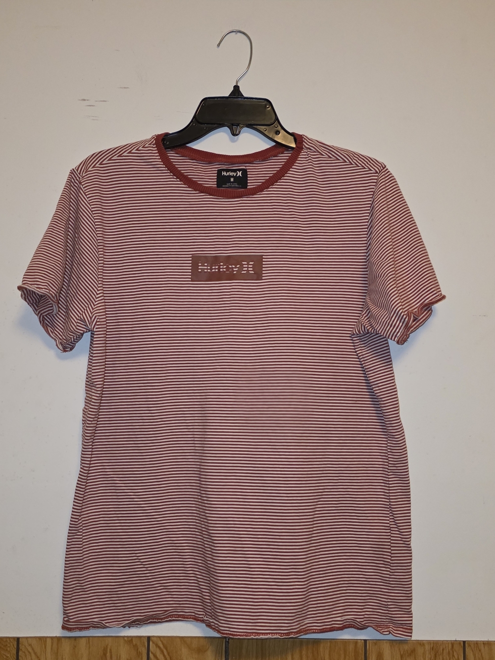 Hurley Red & White Striped Short Sleeve Tee with Logo Patch